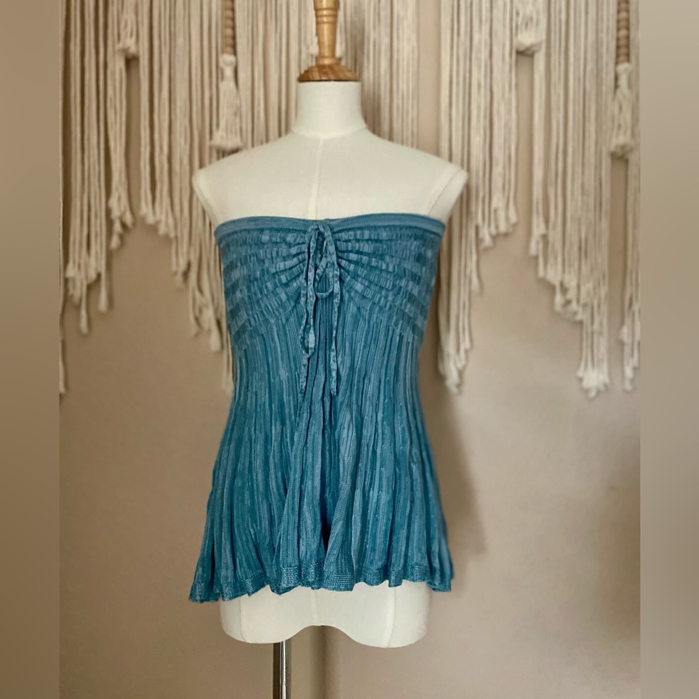 Free People Blue Cinched Strapless Top/Skirt